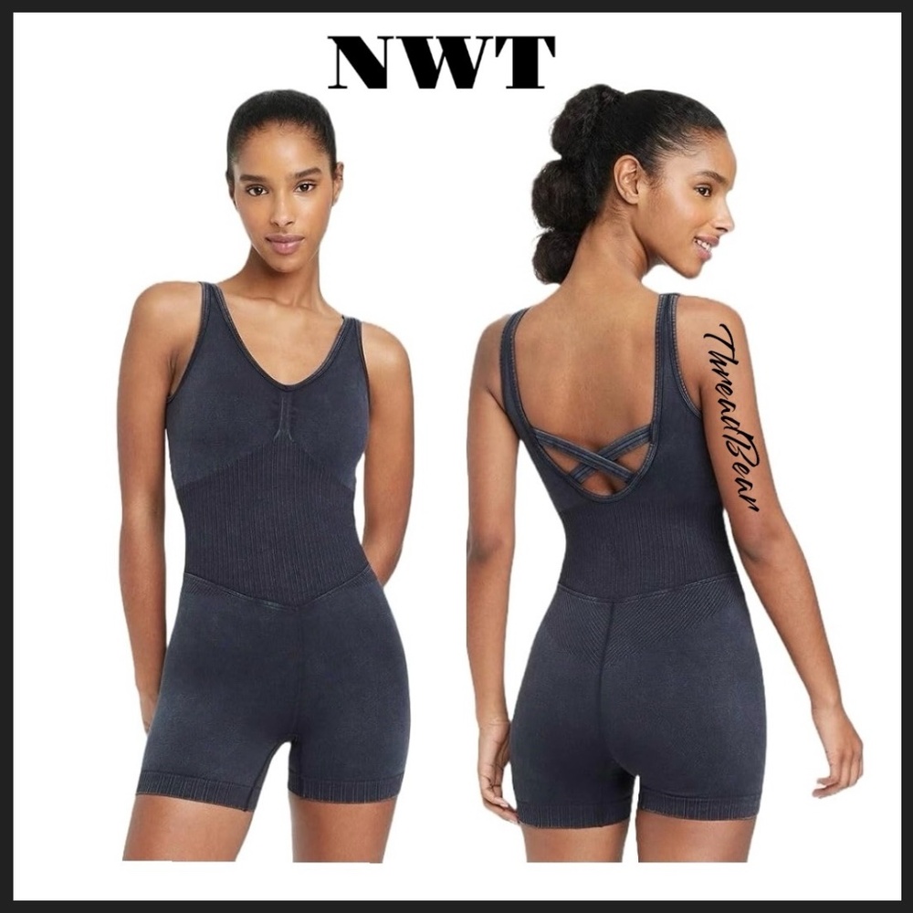 Seamless [Joy Lab] Bodysuit NWT Soft Black + Grey Gray One Piece Workout | Small